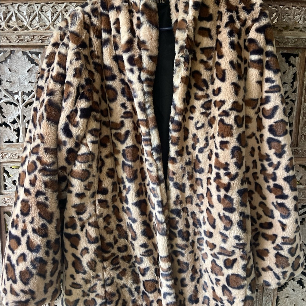 Leopard Print Faux Fur Coat